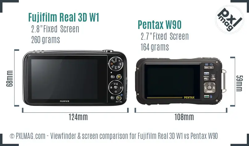 Fujifilm Real 3D W1 vs Pentax W90 Screen and Viewfinder comparison