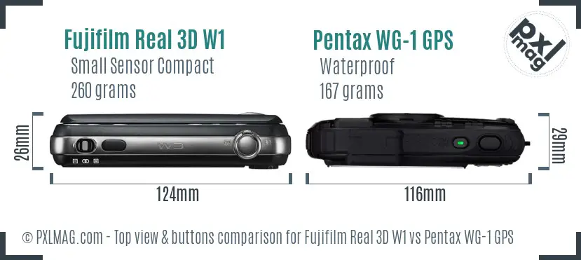 Fujifilm Real 3D W1 vs Pentax WG-1 GPS top view buttons comparison