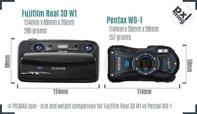 Fujifilm Real 3D W1 vs Pentax WG-1 size comparison