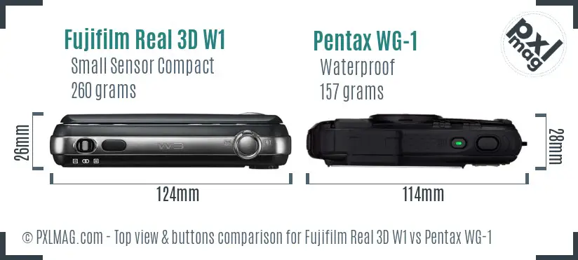 Fujifilm Real 3D W1 vs Pentax WG-1 top view buttons comparison