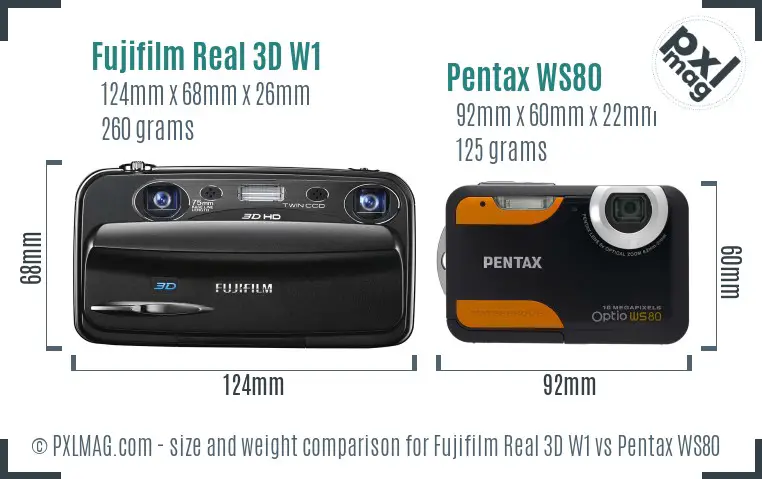 Fujifilm Real 3D W1 vs Pentax WS80 size comparison