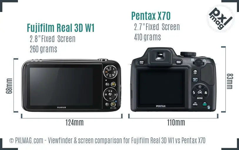 Fujifilm Real 3D W1 vs Pentax X70 Screen and Viewfinder comparison Fujifilm Real 3D W1 vs Pentax X70 Screen and Viewfinder comparison
