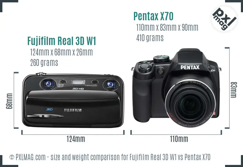 Fujifilm Real 3D W1 vs Pentax X70 size comparison Fujifilm Real 3D W1 vs Pentax X70 size comparison