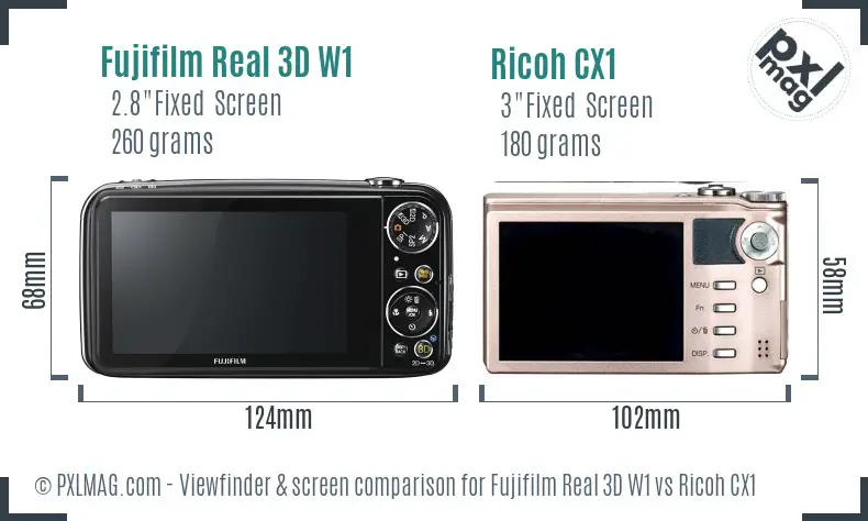 Fujifilm Real 3D W1 vs Ricoh CX1 Screen and Viewfinder comparison