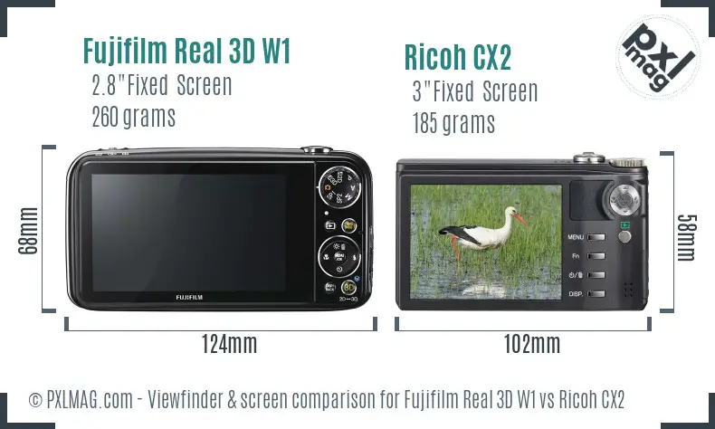 Fujifilm Real 3D W1 vs Ricoh CX2 Screen and Viewfinder comparison