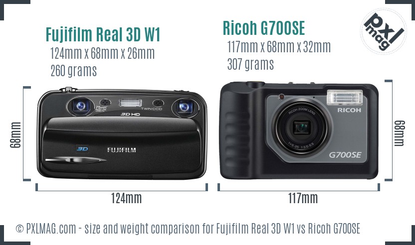 Fujifilm Real 3D W1 vs Ricoh G700SE size comparison