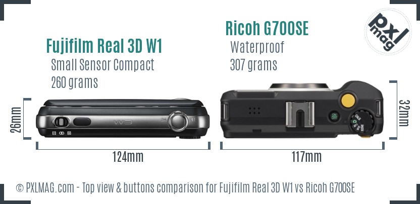 Fujifilm Real 3D W1 vs Ricoh G700SE top view buttons comparison