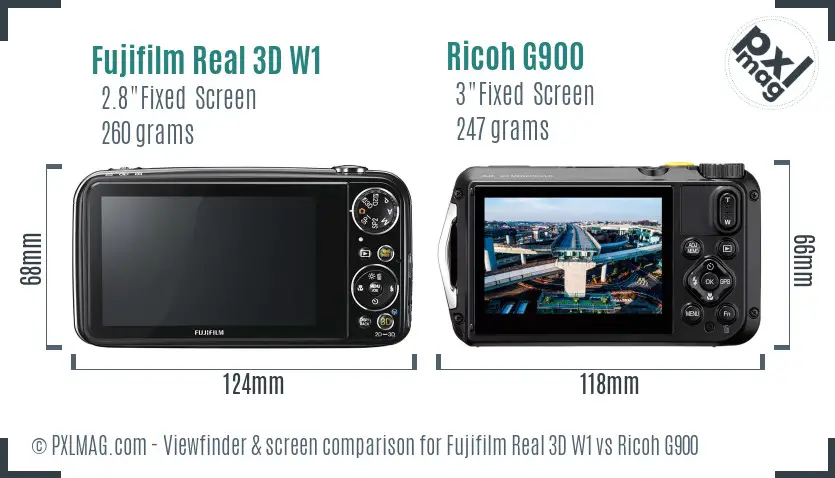 Fujifilm Real 3D W1 vs Ricoh G900 Screen and Viewfinder comparison