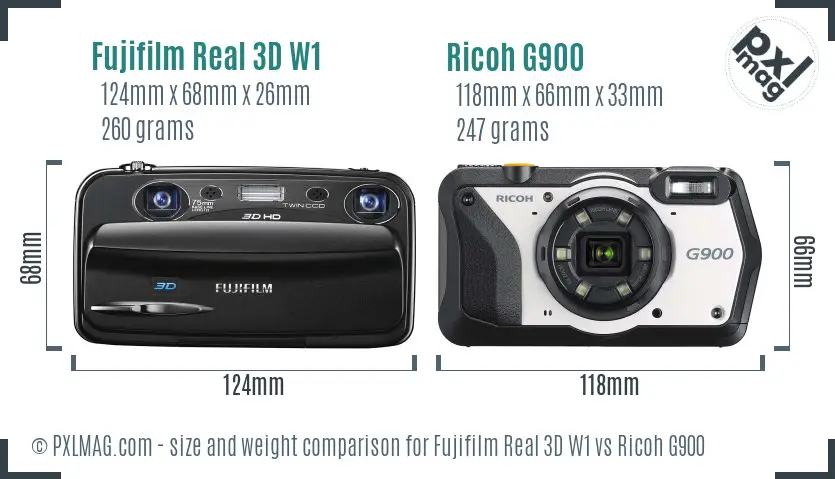 Fujifilm Real 3D W1 vs Ricoh G900 size comparison