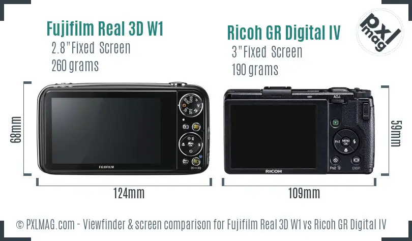 Fujifilm Real 3D W1 vs Ricoh GR Digital IV Screen and Viewfinder comparison