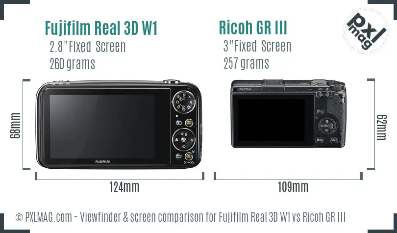 Fujifilm Real 3D W1 vs Ricoh GR III Screen and Viewfinder comparison