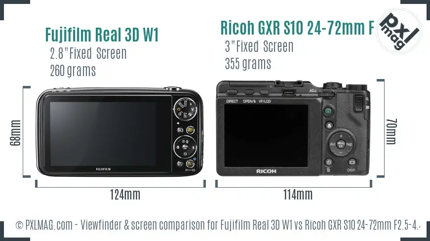 Fujifilm Real 3D W1 vs Ricoh GXR S10 24-72mm F2.5-4.4 VC Screen and Viewfinder comparison