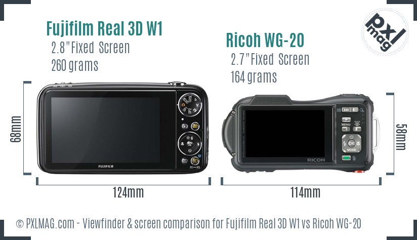 Fujifilm Real 3D W1 vs Ricoh WG-20 Screen and Viewfinder comparison
