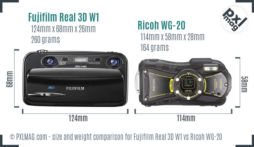 Fujifilm Real 3D W1 vs Ricoh WG-20 size comparison Fujifilm Real 3D W1 vs Ricoh WG-20 size comparison