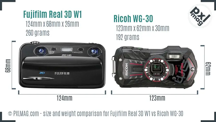 Fujifilm Real 3D W1 vs Ricoh WG-30 size comparison Fujifilm Real 3D W1 vs Ricoh WG-30 size comparison
