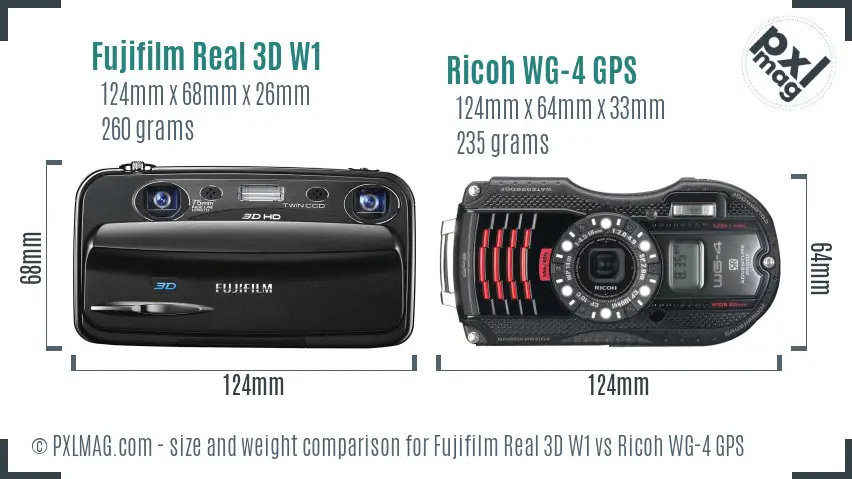 Fujifilm Real 3D W1 vs Ricoh WG-4 GPS size comparison