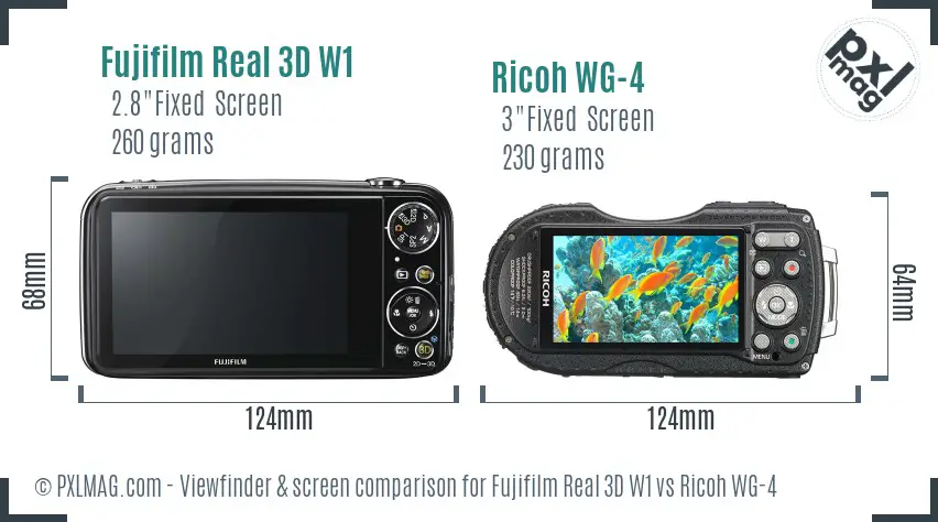 Fujifilm Real 3D W1 vs Ricoh WG-4 Screen and Viewfinder comparison