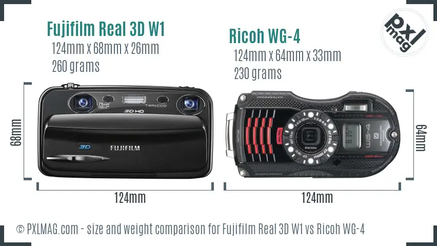 Fujifilm Real 3D W1 vs Ricoh WG-4 size comparison