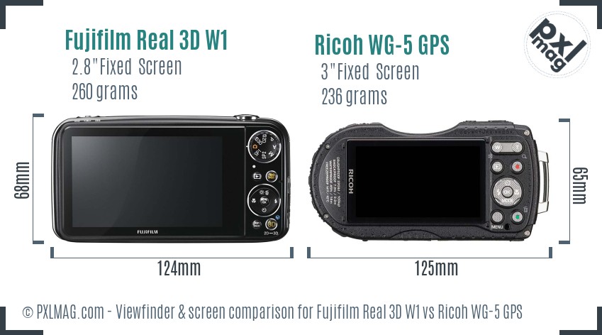 Fujifilm Real 3D W1 vs Ricoh WG-5 GPS Screen and Viewfinder comparison