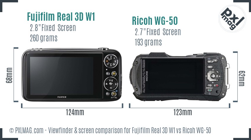 Fujifilm Real 3D W1 vs Ricoh WG-50 Screen and Viewfinder comparison