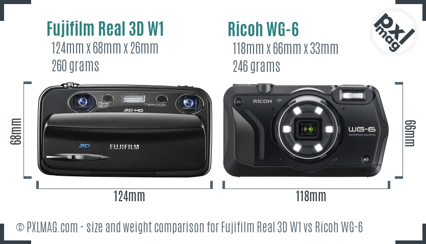 Fujifilm Real 3D W1 vs Ricoh WG-6 size comparison Fujifilm Real 3D W1 vs Ricoh WG-6 size comparison