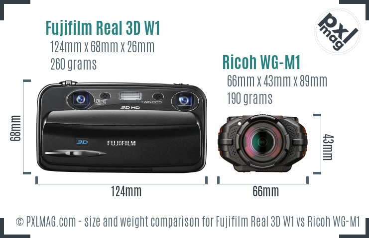 Fujifilm Real 3D W1 vs Ricoh WG-M1 size comparison
