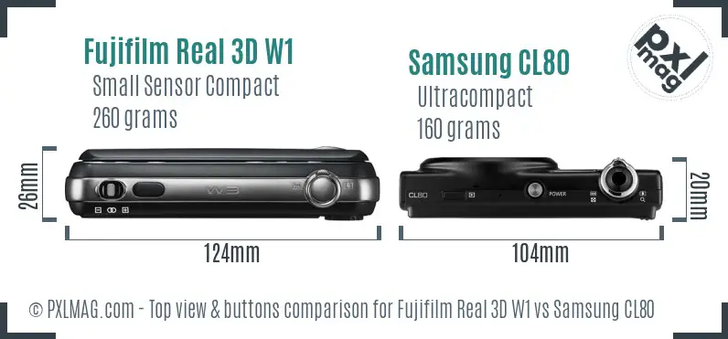 Fujifilm Real 3D W1 vs Samsung CL80 top view buttons comparison