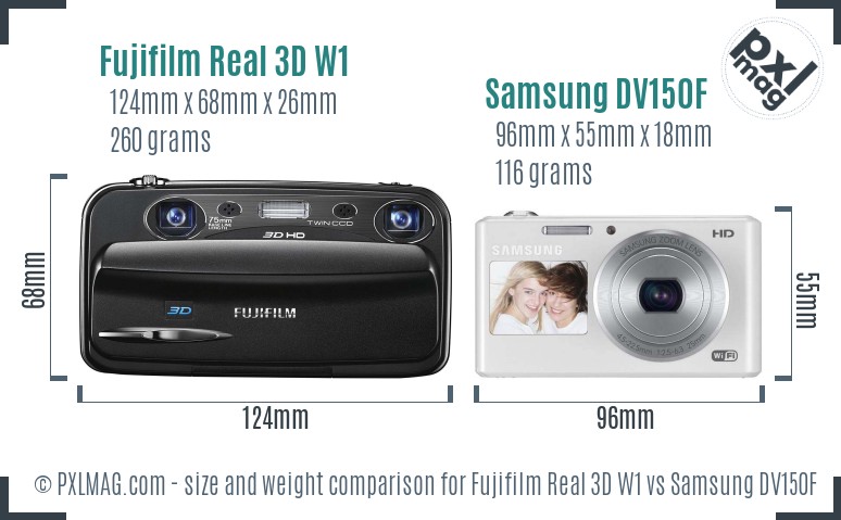 Fujifilm Real 3D W1 vs Samsung DV150F size comparison
