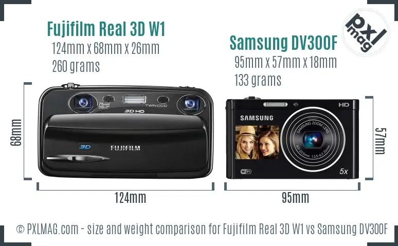 Fujifilm Real 3D W1 vs Samsung DV300F size comparison