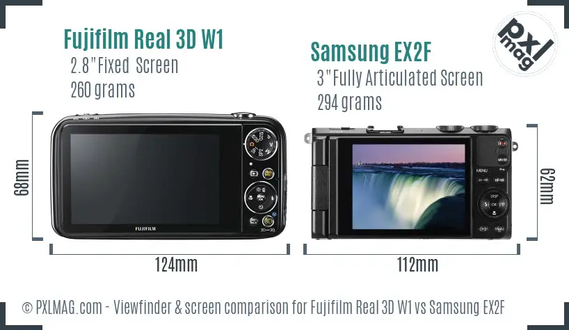 Fujifilm Real 3D W1 vs Samsung EX2F Screen and Viewfinder comparison