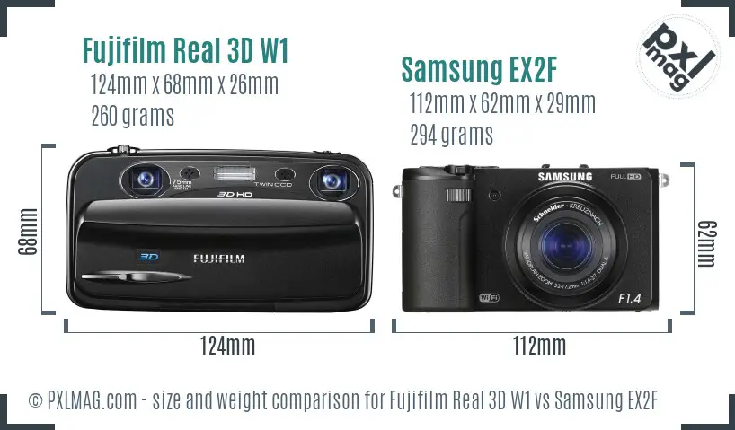 Fujifilm Real 3D W1 vs Samsung EX2F size comparison