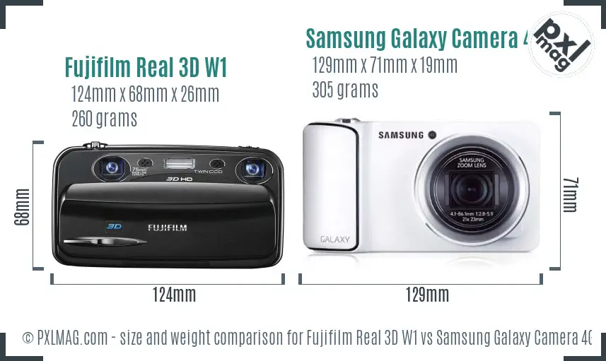 Fujifilm Real 3D W1 vs Samsung Galaxy Camera 4G size comparison