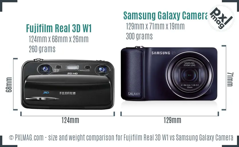 Fujifilm Real 3D W1 vs Samsung Galaxy Camera size comparison