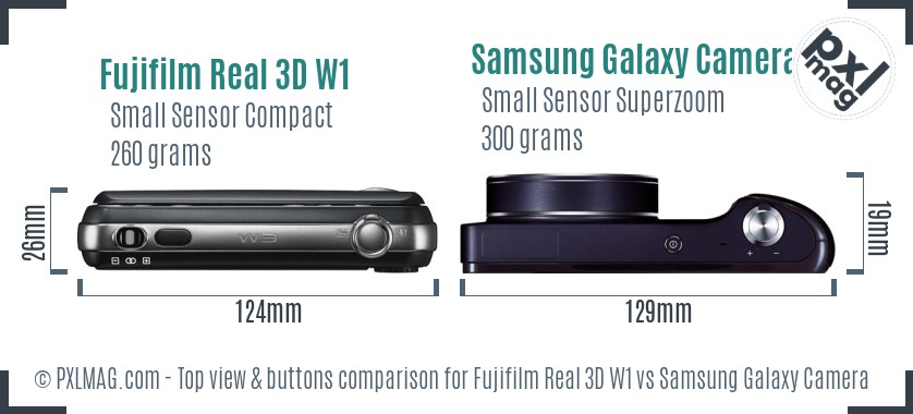 Fujifilm Real 3D W1 vs Samsung Galaxy Camera top view buttons comparison