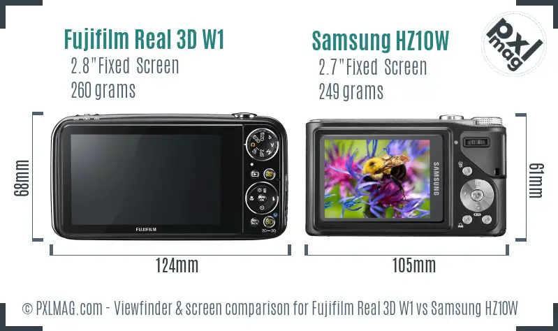 Fujifilm Real 3D W1 vs Samsung HZ10W Screen and Viewfinder comparison