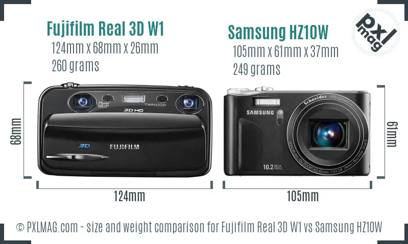 Fujifilm Real 3D W1 vs Samsung HZ10W size comparison