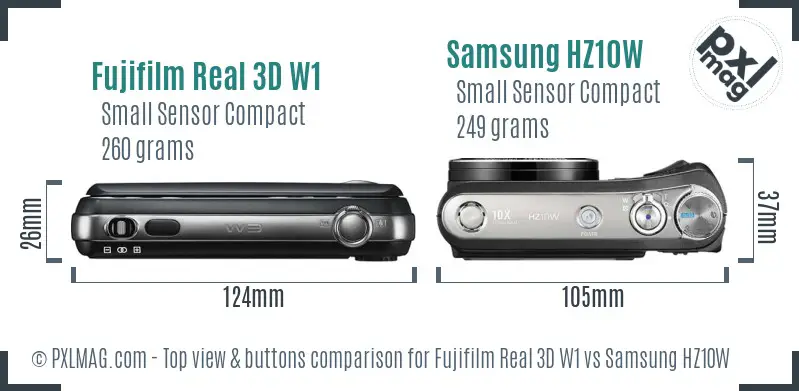 Fujifilm Real 3D W1 vs Samsung HZ10W top view buttons comparison