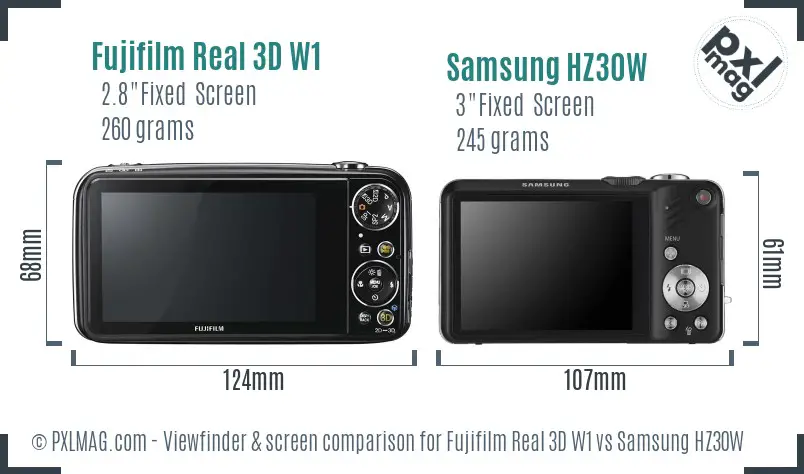 Fujifilm Real 3D W1 vs Samsung HZ30W Screen and Viewfinder comparison