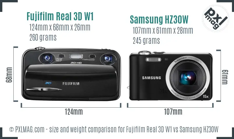 Fujifilm Real 3D W1 vs Samsung HZ30W size comparison