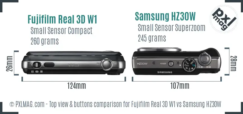 Fujifilm Real 3D W1 vs Samsung HZ30W top view buttons comparison