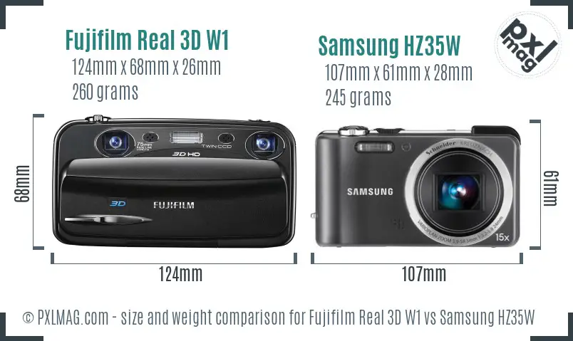 Fujifilm Real 3D W1 vs Samsung HZ35W size comparison