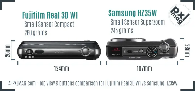 Fujifilm Real 3D W1 vs Samsung HZ35W top view buttons comparison