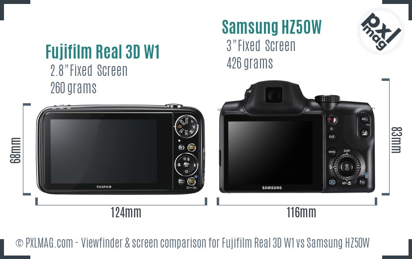 Fujifilm Real 3D W1 vs Samsung HZ50W Screen and Viewfinder comparison