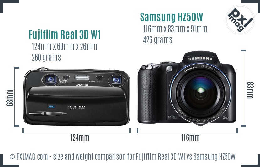 Fujifilm Real 3D W1 vs Samsung HZ50W size comparison