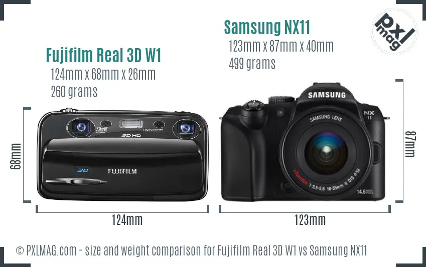 Fujifilm Real 3D W1 vs Samsung NX11 size comparison Fujifilm Real 3D W1 vs Samsung NX11 size comparison