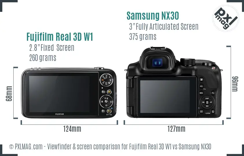 Fujifilm Real 3D W1 vs Samsung NX30 Screen and Viewfinder comparison