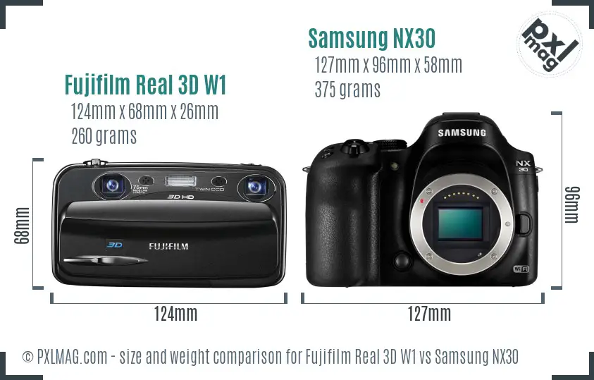Fujifilm Real 3D W1 vs Samsung NX30 size comparison