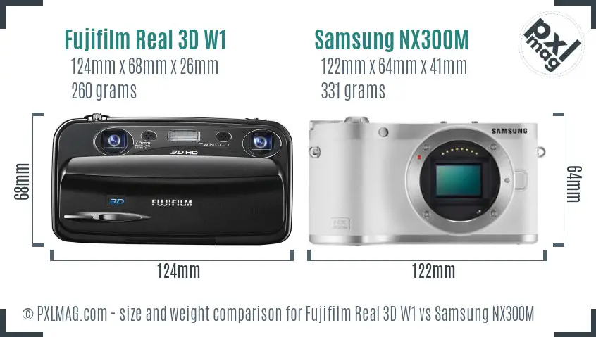 Fujifilm Real 3D W1 vs Samsung NX300M size comparison