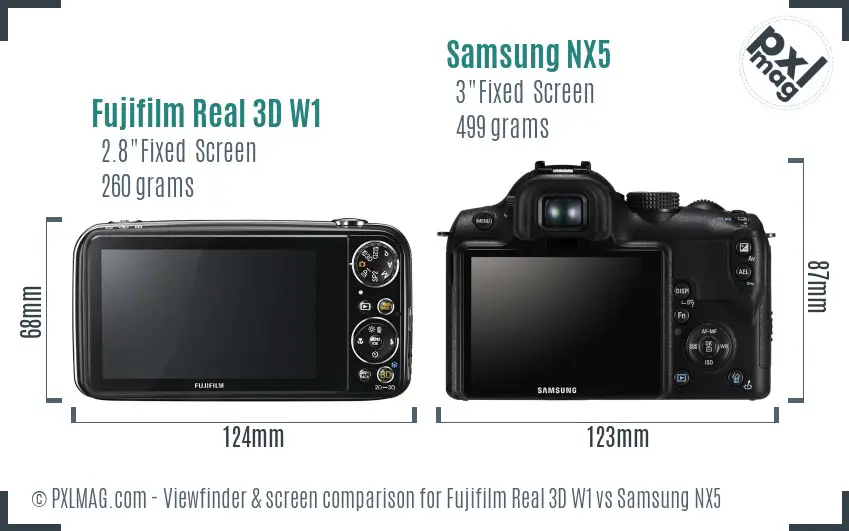 Fujifilm Real 3D W1 vs Samsung NX5 Screen and Viewfinder comparison