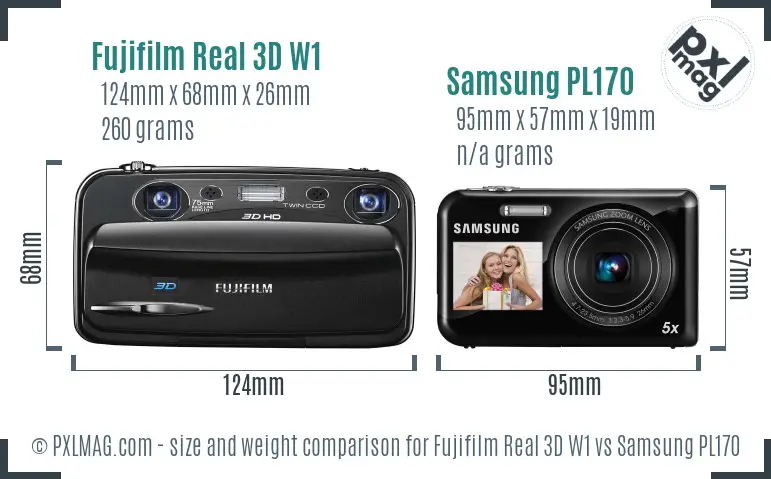 Fujifilm Real 3D W1 vs Samsung PL170 size comparison